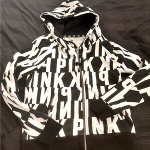 Victoria’s Secret PINK black and white rare zip up hoodie